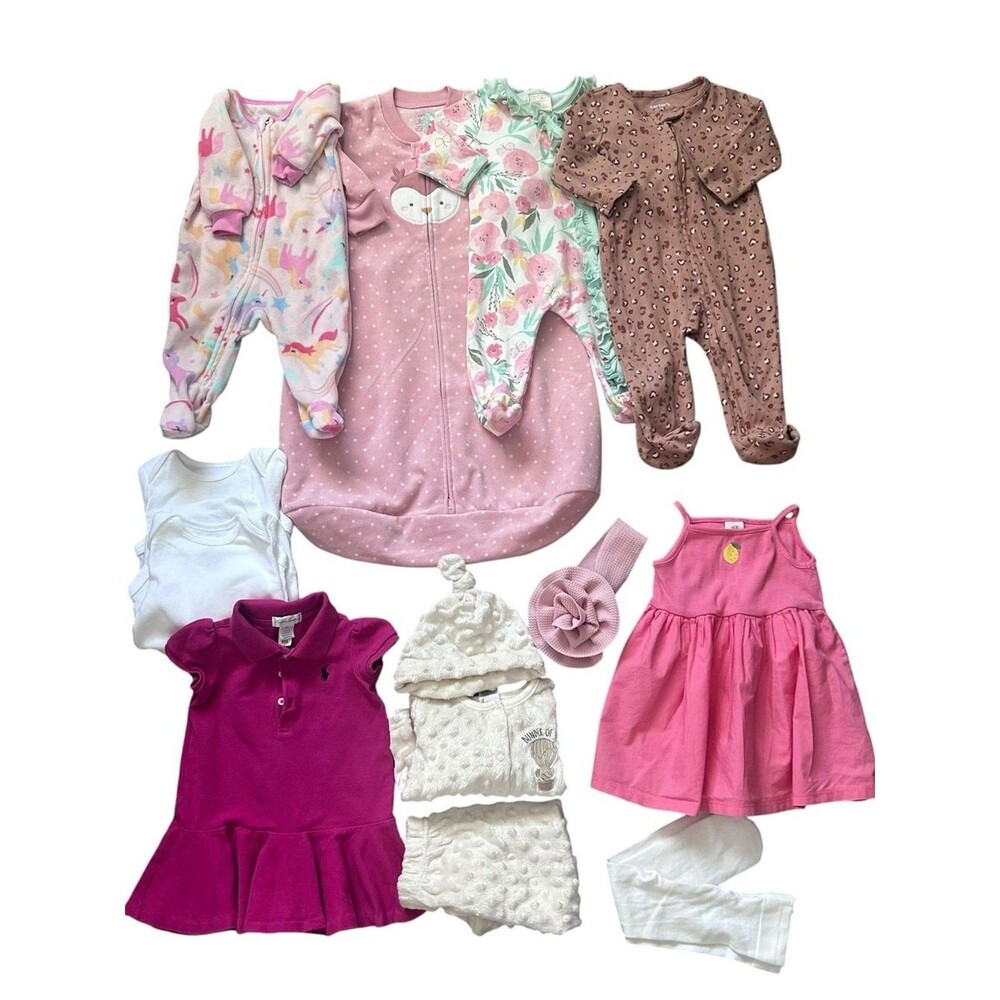 Baby Girl Pink & Floral Sleepwear and Dress Bundle Size 6-8 Months/ 13 items
